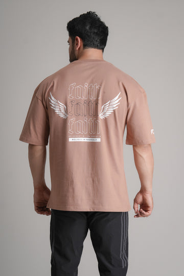 Faith Mocha Oversized Gym T-Shirt by GRYND – breathable 100% premium cotton, relaxed fit, ideal for summer workouts