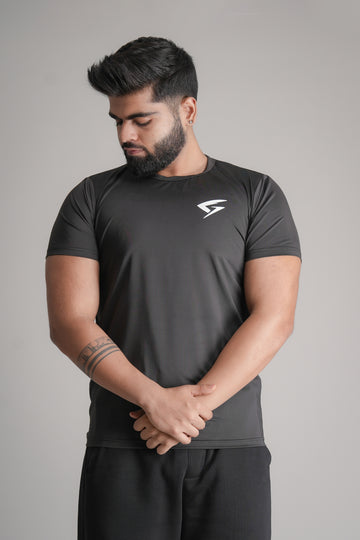 GRYND Dri-Fit Black Gym T-Shirt – lightweight, moisture-wicking activewear ideal for gym sessions, fitness routines, and summer workouts.