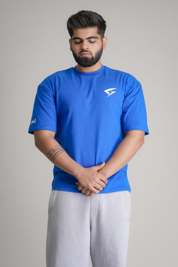 Faith Blue Oversized T-Shirt by GRYND – 100% premium cotton, breathable and relaxed fit, gym-ready design.