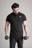 GRYND Black Slim Fit Polo T-Shirt – premium breathable cotton, perfect for gym and everyday activewear.