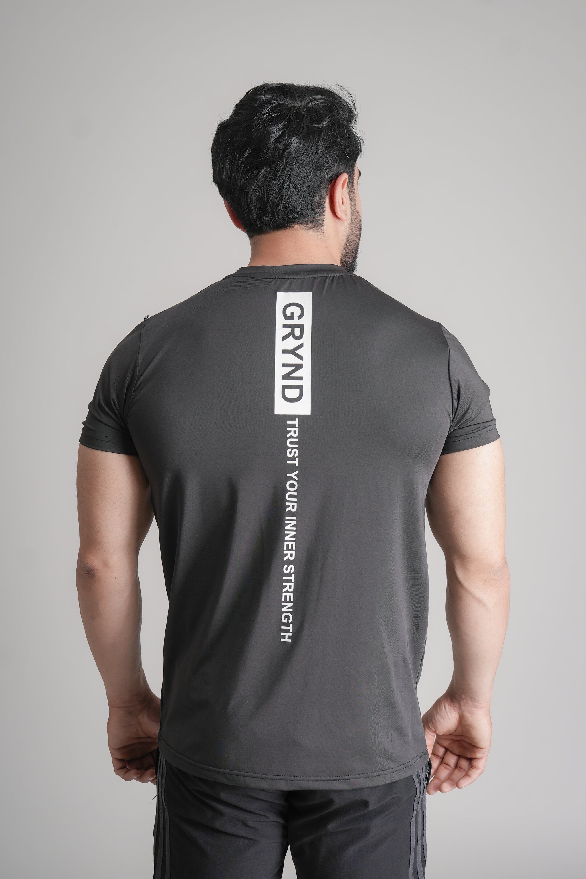 GRYND Dri-Fit Black Gym T-Shirt – lightweight, moisture-wicking activewear ideal for gym sessions, fitness routines, and summer workouts.
