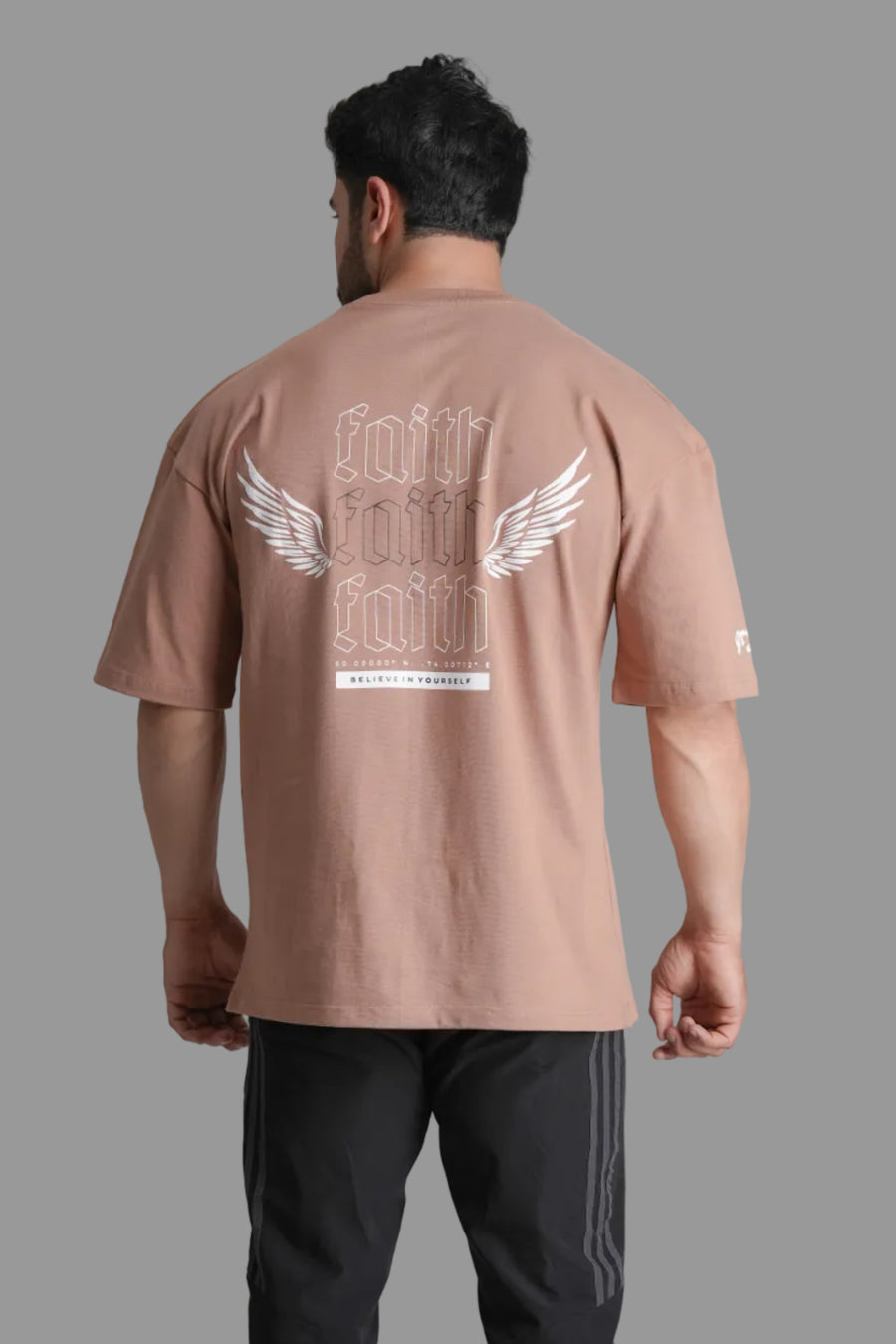 Faith Mocha Oversized Gym T-Shirt by GRYND – breathable 100% premium cotton, relaxed fit, ideal for summer workouts