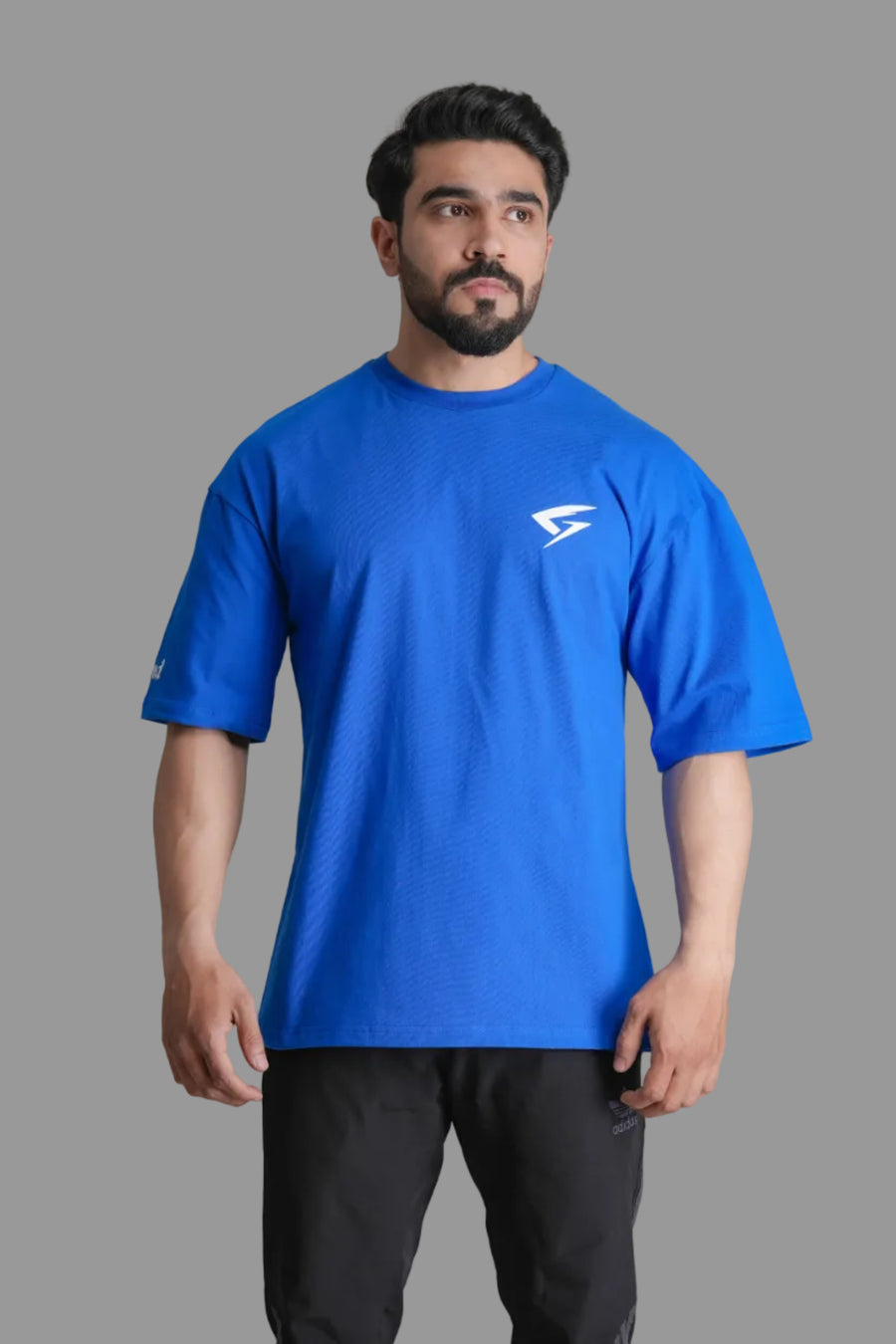 Faith Blue Oversized T-Shirt by GRYND – 100% premium cotton, breathable and relaxed fit, gym-ready design.