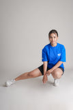 GRYND Faith Blue Oversized T-Shirt for Women – 100% cotton gym wear with relaxed fit, ideal for fitness and daily wear.