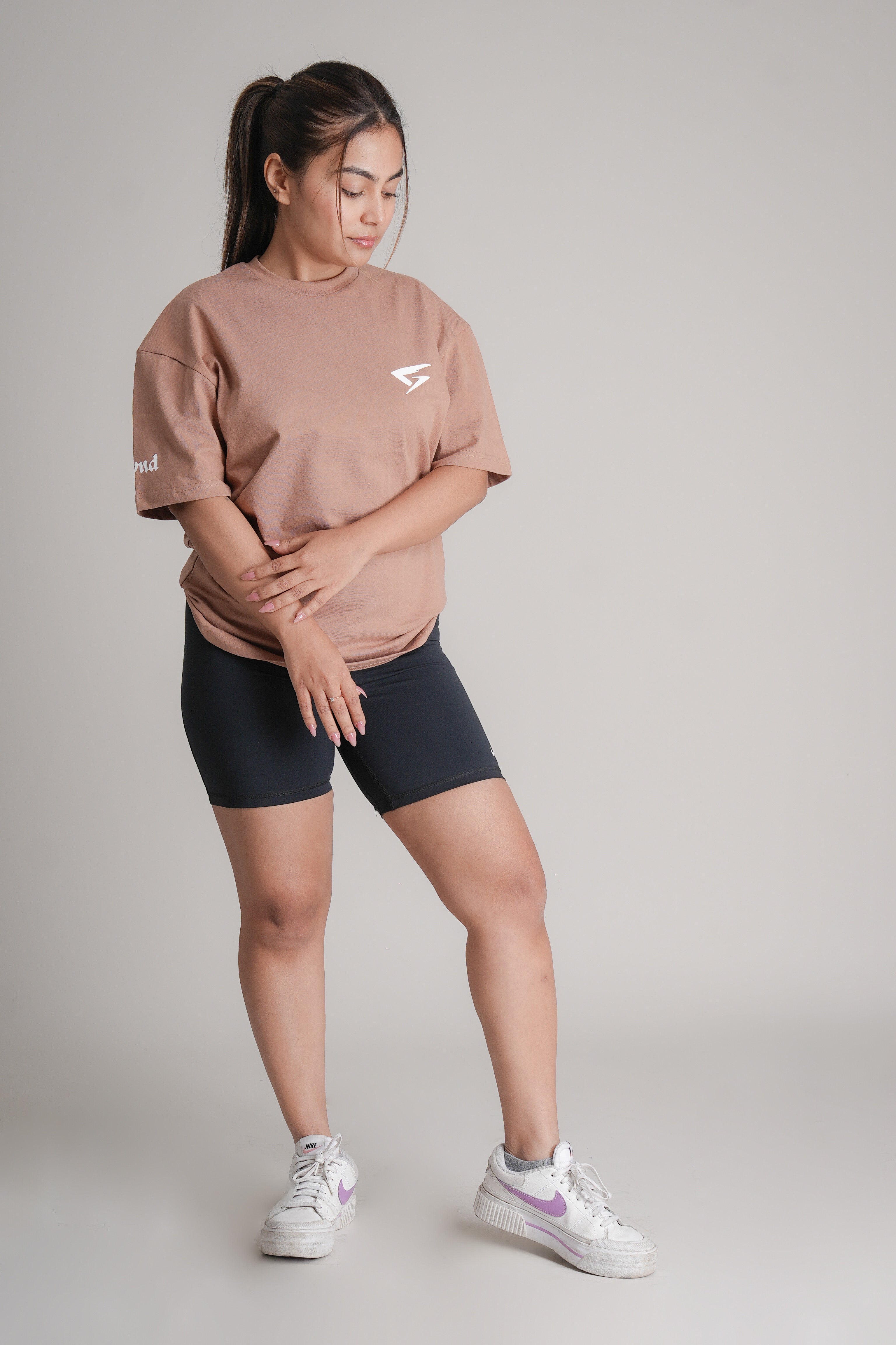 Faith Mocha Oversized T-Shirt for Women – Relaxed Gym Wear GRYND