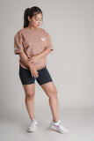 GRYND Faith Mocha Oversized T-Shirt for Women – relaxed fit, 100% cotton activewear ideal for workouts and everyday comfort.