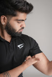 GRYND Black Slim Fit Polo T-Shirt – premium breathable cotton, perfect for gym and everyday activewear.