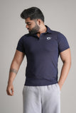 GRYND Navy Blue Slim Fit Polo T-Shirt – breathable cotton activewear, designed for gym workouts and everyday comfort.