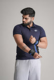 GRYND Navy Blue Slim Fit Polo T-Shirt – breathable cotton activewear, designed for gym workouts and everyday comfort.